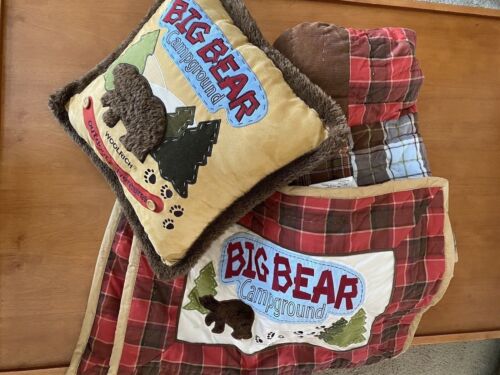 Woolrich Kids Big Bear Camp Campground Quilt Shams Pillow Set Full / Queen EUC - Afbeelding 1 van 5