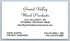 2010s 2020s Business Card Grand Valley Wood Products Wyoming MI Version 2 Vtg