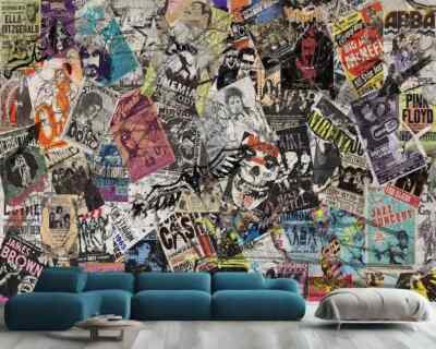 Vintage Music Concert Posters Wallpaper Mural Removeable Washable Peel & Stick