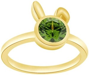 Authentic Simulated  Peridot Easter Bunny Rabbit Ring in 14K Gold Plated Sterling Silver