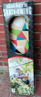 NEW - Slackers Skate Swing, Skateboard & Swing in One, Green Geometric