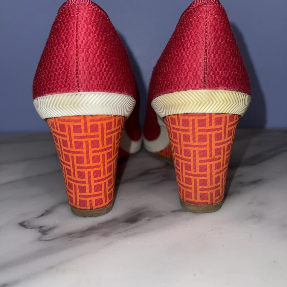 Zapatos para mujer Keds "Bliss" rojos y naranjas sin cordones de tela con cuña talla 6,5 Foto 2 de 4