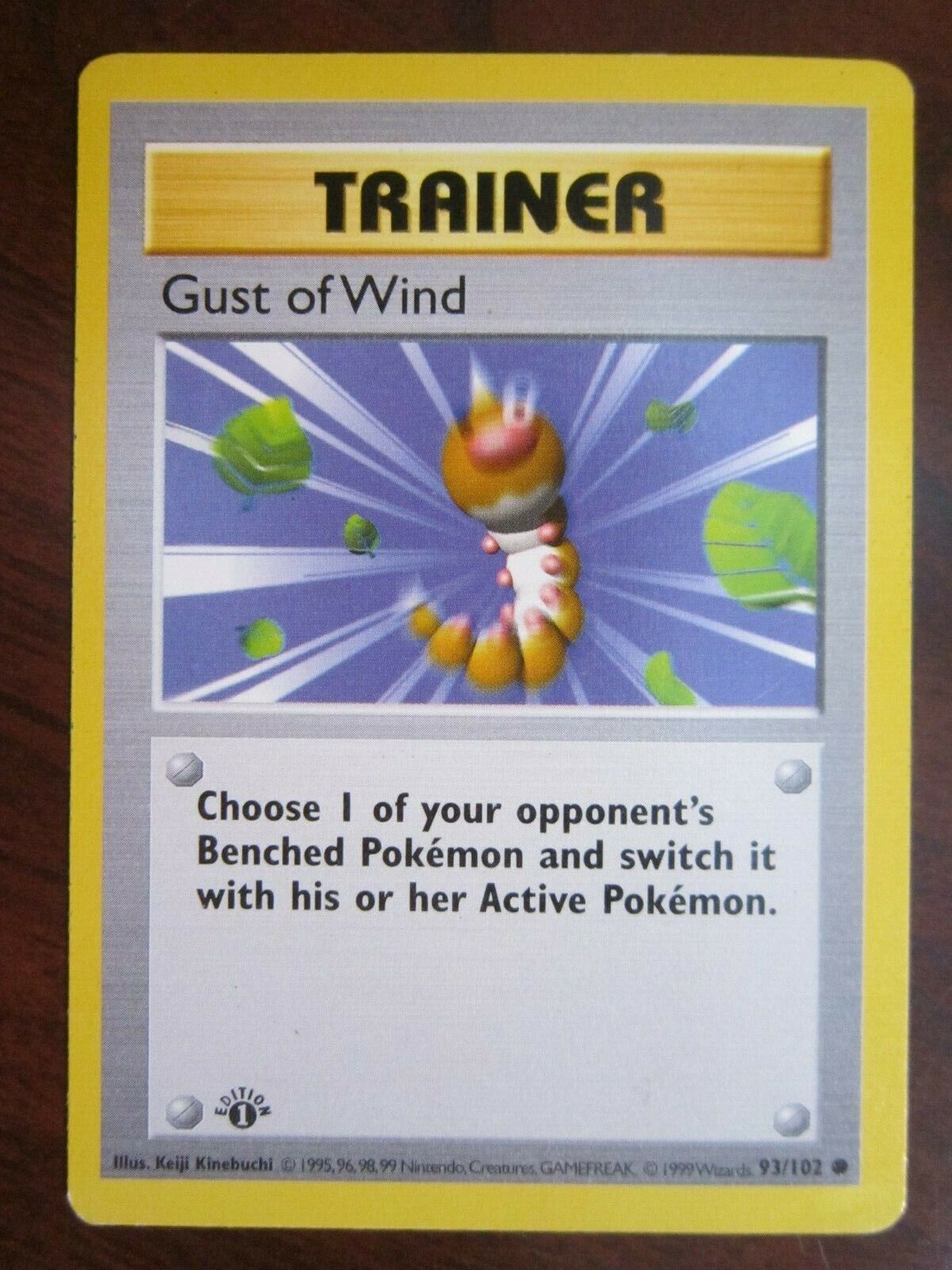 GUST OF WIND TRAINER SHADOWLESS 1ST EDITION POKEMON CARD 93/102 BASE NONHOLO NM-