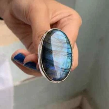 Large Labradorite Gemstone Ring Handmade 925 Sterling Silver Ring All Size R177
