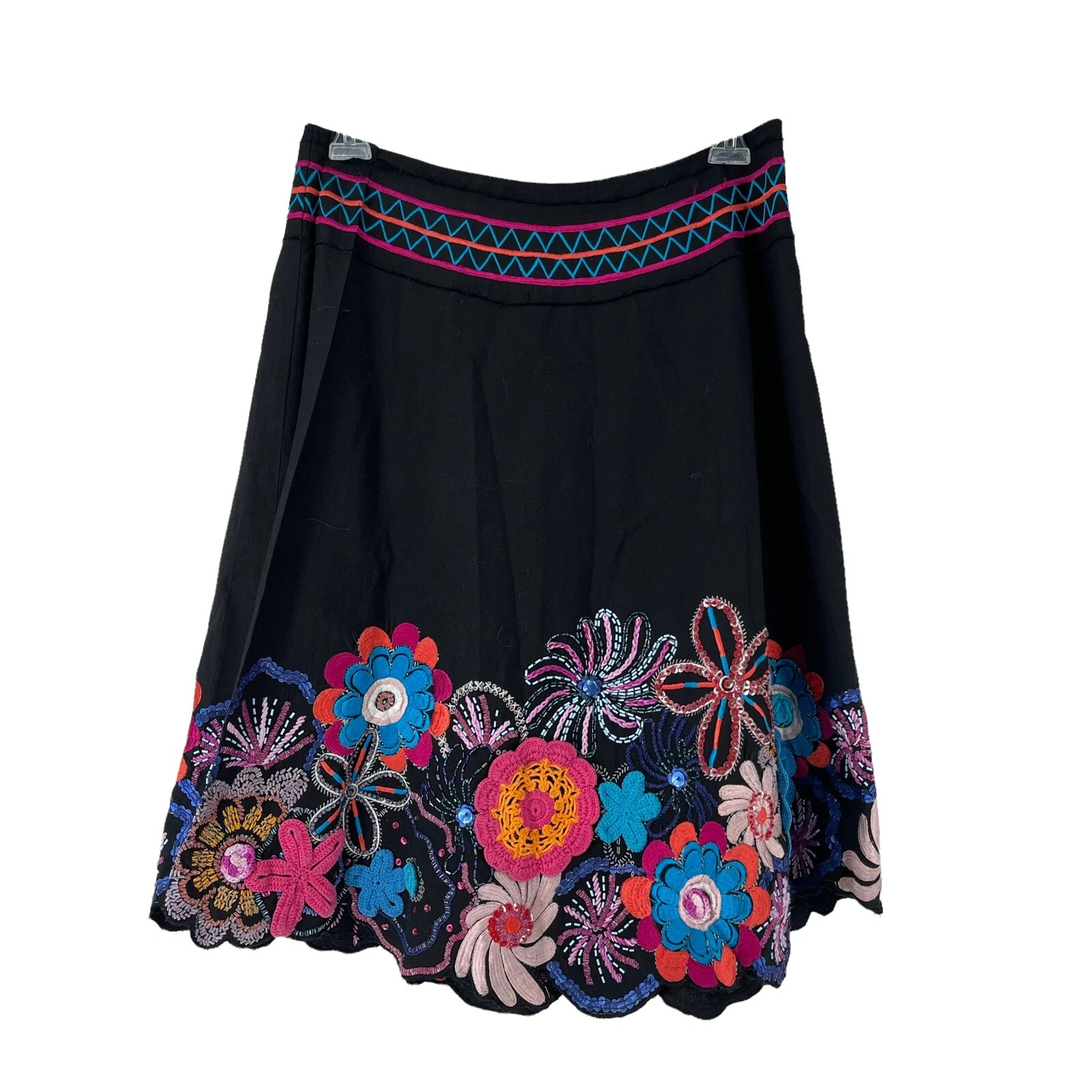 Bohemian Crochet Beaded Embroidered A Line Skirt Size 10 Vanity Collection Black