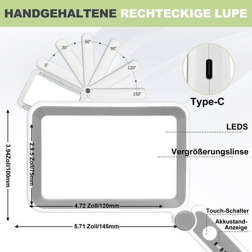 Lupe Mit Licht, 4X Leselupe Mit Licht Für Senioren Groß, Ganze Seite Lupenbrille - Bild 5 von 24