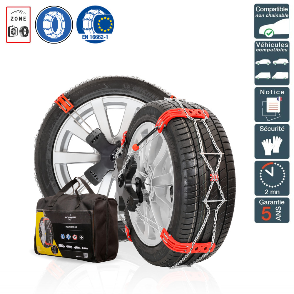 Chaînes frontales 9mm pneu 255/35R18 véhicule non chaînable équipement hiver