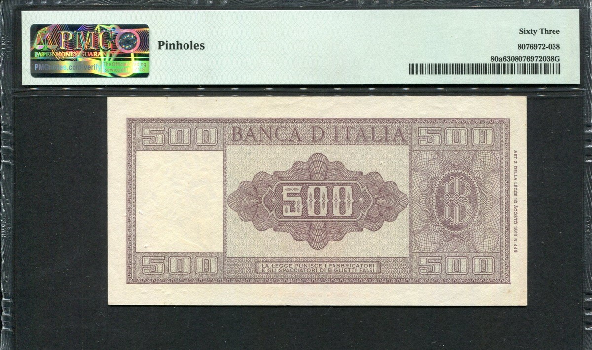 Italy 1947-1948, 500 Lire, P80a, PMG 63 UNC ( pinholes ) | eBay