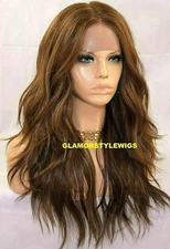LACE FRONT FULL WIG LONG  WAVY LAYERED MIDDLE PART BROWN AUBURN BLONDE MIX NWT