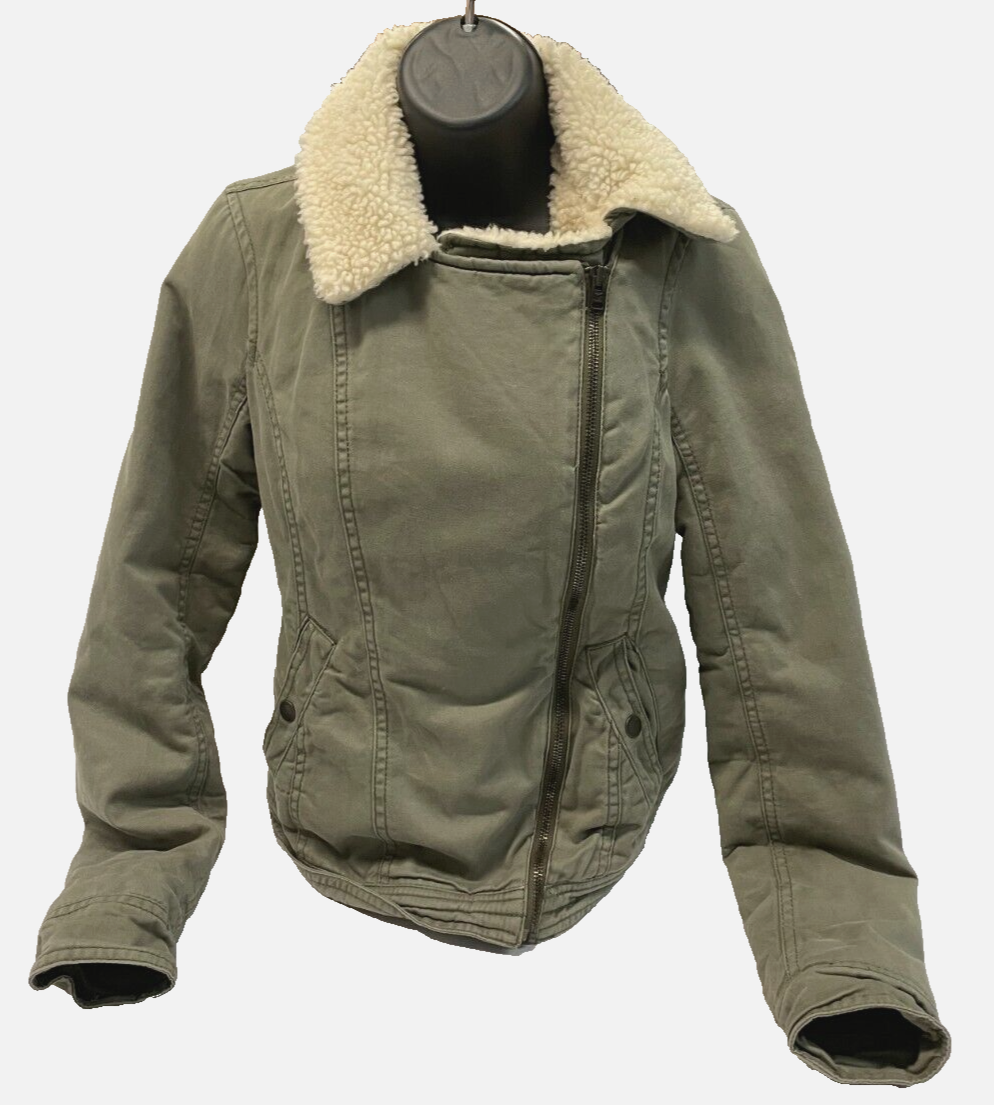 Hollister Bomber Jacket Women's XS Army Green Sherpa Collar Coat