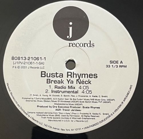 Busta Rhymes - Break Ya Neck Vinyl Record 12' Original Hype Sticker $0 SHIPPING! - Picture 2 of 5
