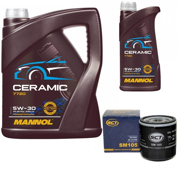 MotoröL Set Mannol 5W-30 Ceramic Plus 6 Liter + ÖLfilter FüR Opel Astra H 1.7-image