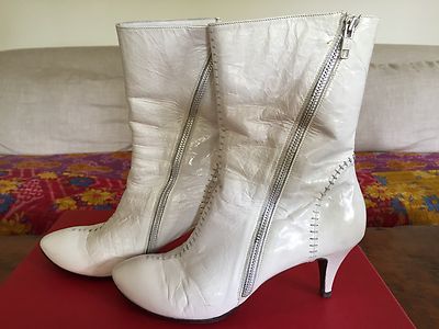 PREMIATA DONNA WOMENS WHITE DOUBLE ZIPPER WHIP STITCH MIDI BOOT BOOTIES 39.5 9.5