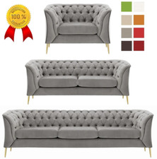 HELL GRAU CHESTERFIELD "M" SET 1+2+3 SITZER SOFAGARNITUR 3+1+1 SESSEL SAMT COUCH