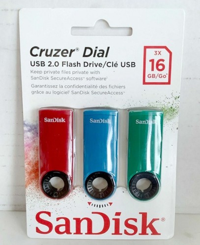 NEW SanDisk 3-Pack Cruzer Dial 16GB USB 2.0 Flash Drives SDCZ57-016G-A46T - Afbeelding 1 van 2