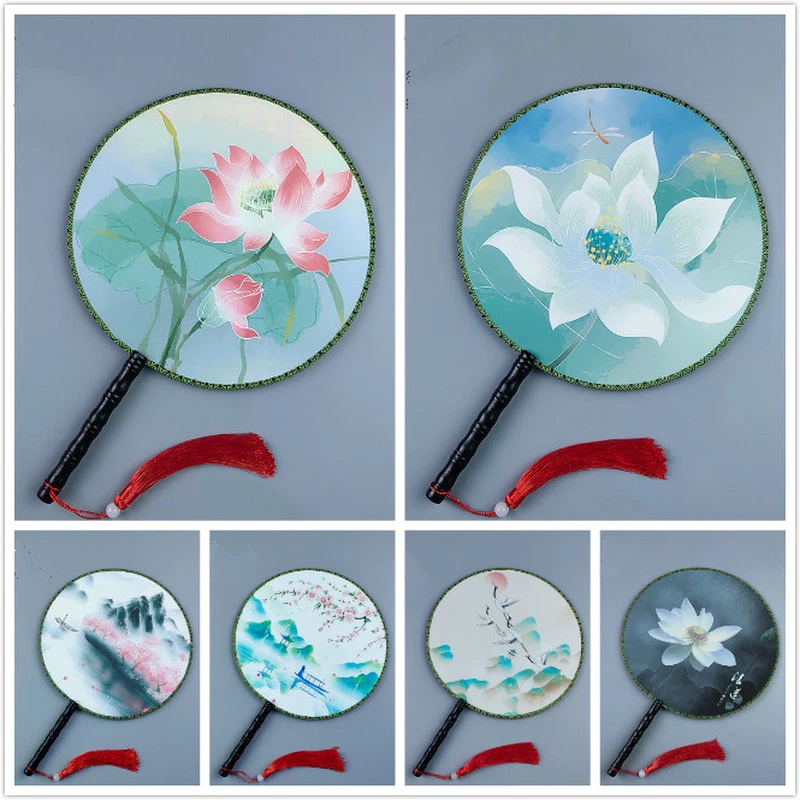 Китайский старинный ручной вентилятор круглый двусторонний классический дворец весло танец декор - Изображение 3 из 4