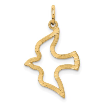 Real 14kt Yellow Gold Satin and Diamond-Cut Dove Charm