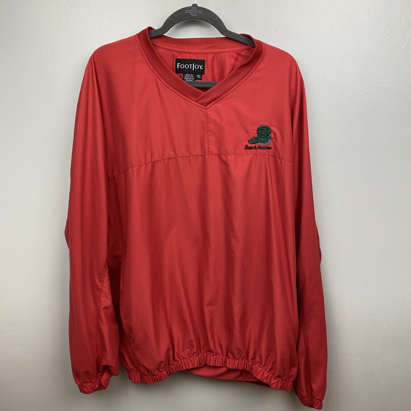 Footjoy windshirt mens xl red long sleeve pullover solid beech hollow V Neck
