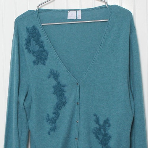 Cardigan manica lunga J Jill Delight nei dettagli con applicazioni ricamate scollo a v XL - Foto 2 di 9