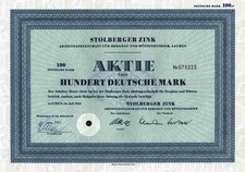 Stolberger Zink AG 1964 Aachen Freiburg Ramsbeck Wiesloch 100 DM Otto Wolff Köln