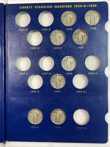 1916-1930 PDS Standing Liberty Silver Quarter Starter Set ~ 8 Coins With Album