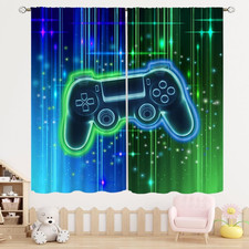 Gamer Boys Bedroom Curtains, Blue Green Video for Teens Kids Bedroom Window Trea