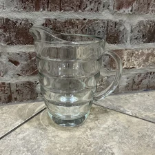 Vintage Glass Beehive Ribbed Beverage Pitcher MCM Mid Century Modern 8"