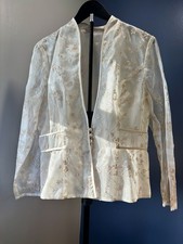 Sheer Embroidered Floral Blazer with Pearl Buttons Fits Like A Medium