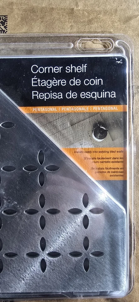 PRATELEIRA DE CANTO PENTAGONAL SCHLUTER PARA PAREDES DE AZULEJOS FLORAL AÇO INOXIDÁVEL NOVA - Imagem 2 de 4