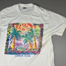 Vintage Delta T-Shirt Mens L White Harbour Island Tropical Graphic USA Made 90s