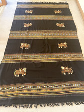 Vintage Ethnic New Hand Embroidered Black Woolen Throw, Shawl, Stole 87"x 48"