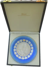 Moser - DEN MATEK 1972 - Bohemian Cut Glass Blue Plate, butterfly & Original Box