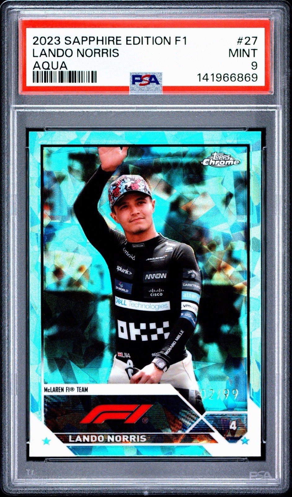 2023 Topps Chrome Sapphire Formula 1 F1 Drivers Aqua #/99 Lando Norris #27 PSA 9