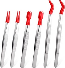 6 Pcs Rubber Tips Long Bent Tipped Craft Tweezers PVC Rubber Coated Tip Flat and