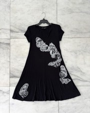 VTG Karen Kane Dress Black Knit Butterfly Print Women M Whimsigoth Grunge 90s