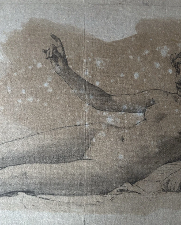 Grand Dessin Ancien Pierre Noire Étude De Femme Nue Allongée XIXEME - Photo 4/4
