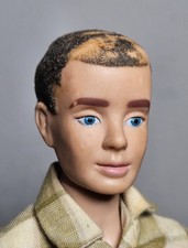 1960s Barbie Ken Doll Blue Eyes Flocked Hair Plaid Shirt Yellow Short Mattel