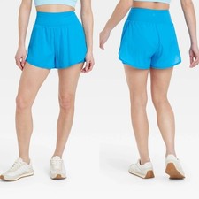 Small - Womens Woven High-Rise 2-in-1 Run Shorts 3" - All In Motion - Blue