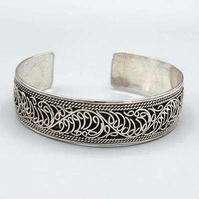 Massives Sterlingsilber Bali Stil filigran Meditation Manschette Armband 7,5'' 28,8 g