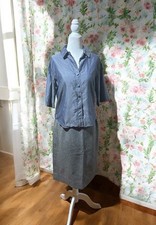 Vintage 50s 60s Wool Skirt Chambray Blouse Short Sleeve Top Women s Size S-M