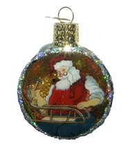 Merck Old World Xmas Inside Art Reverse Painted Glass Ornament Santa in Workshop