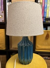 Gorgeous Ribbed Ceramic Table Lamp With Herringbone Shade