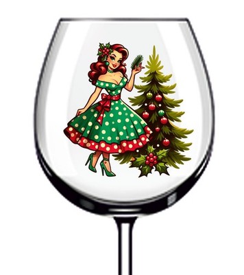 12x Weihnachten Vintage Pin Up Girl Vinyl Aufkleber Abziehbild Becher Weinglas Flasche