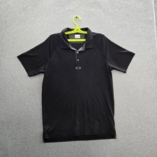 Oakley Men Polo L Black Activewear Logo Golf Performance Short Sleeve Y2K