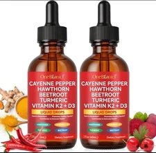 Cayenne Pepper Liquid Drops w/  Vitamin D3+K2 - One blanic 2 pack 2oz ea.