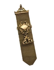 Antique Victorian Mesh Watch Fob Pendant Gold Filled Fleur De Lis Shield Seal