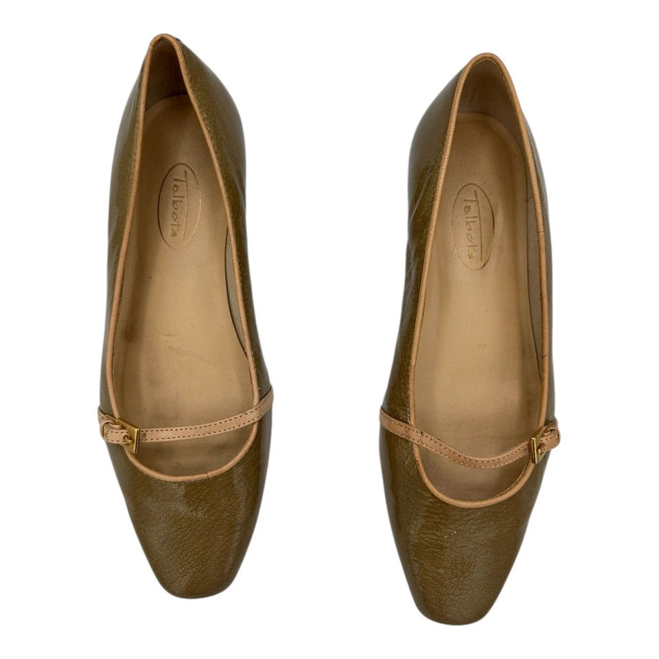Talbots Women's Olive Green Patent Leather Ballet Flats Mary Jane Style Size 6B - Image 3 of 4