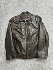 Vintage y2k Andrew Marc New York Biker Jacket Mens Medium Brown Leather Lined