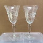 VTG 2 Floral Etched Crystal Water Goblets, Bulbous Stems — photo 1