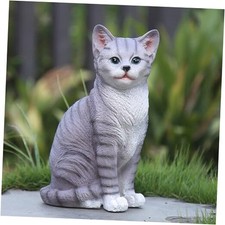 Outdoor cat Sculpture Garden Cat Statue Resin, 10.8 x 7 x 4.7 inches, Grey Gray